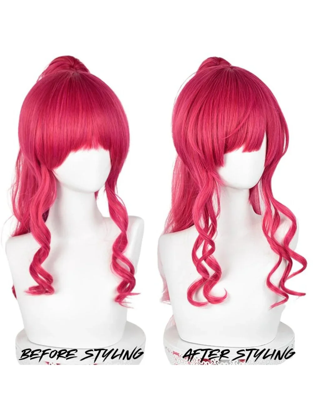 Women's 31.5 Inch Long Pink Red Wig Straight Synthetic Cosplay Halloween Costume